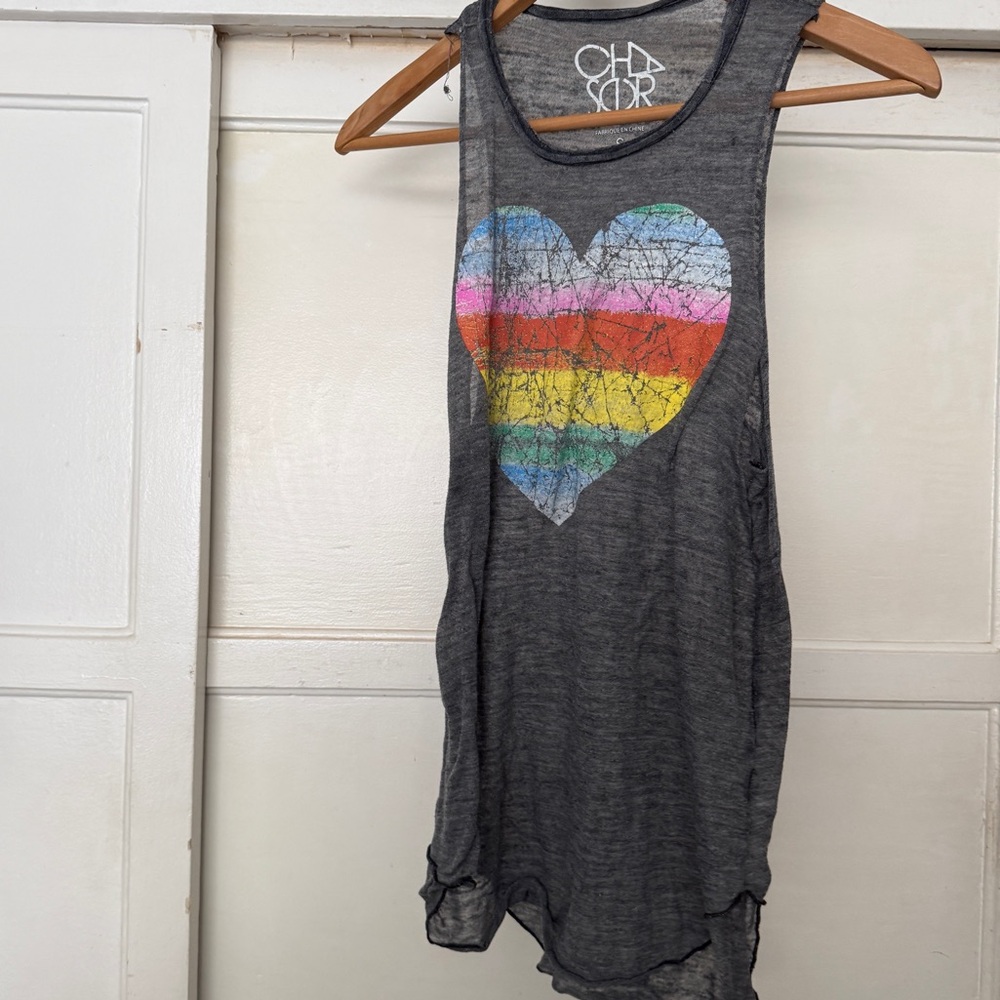 Chaser Gray Tank Top with Multicolor Heart